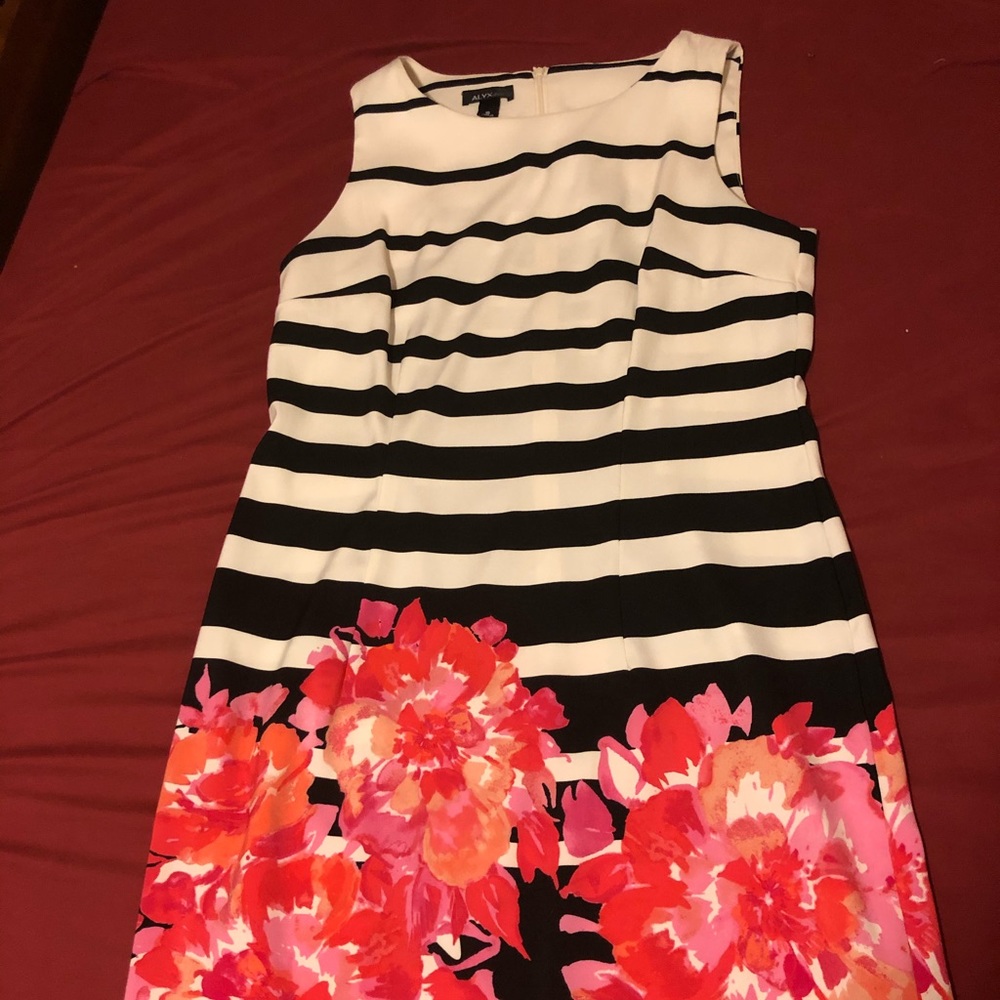 Black and white dress with floral accents